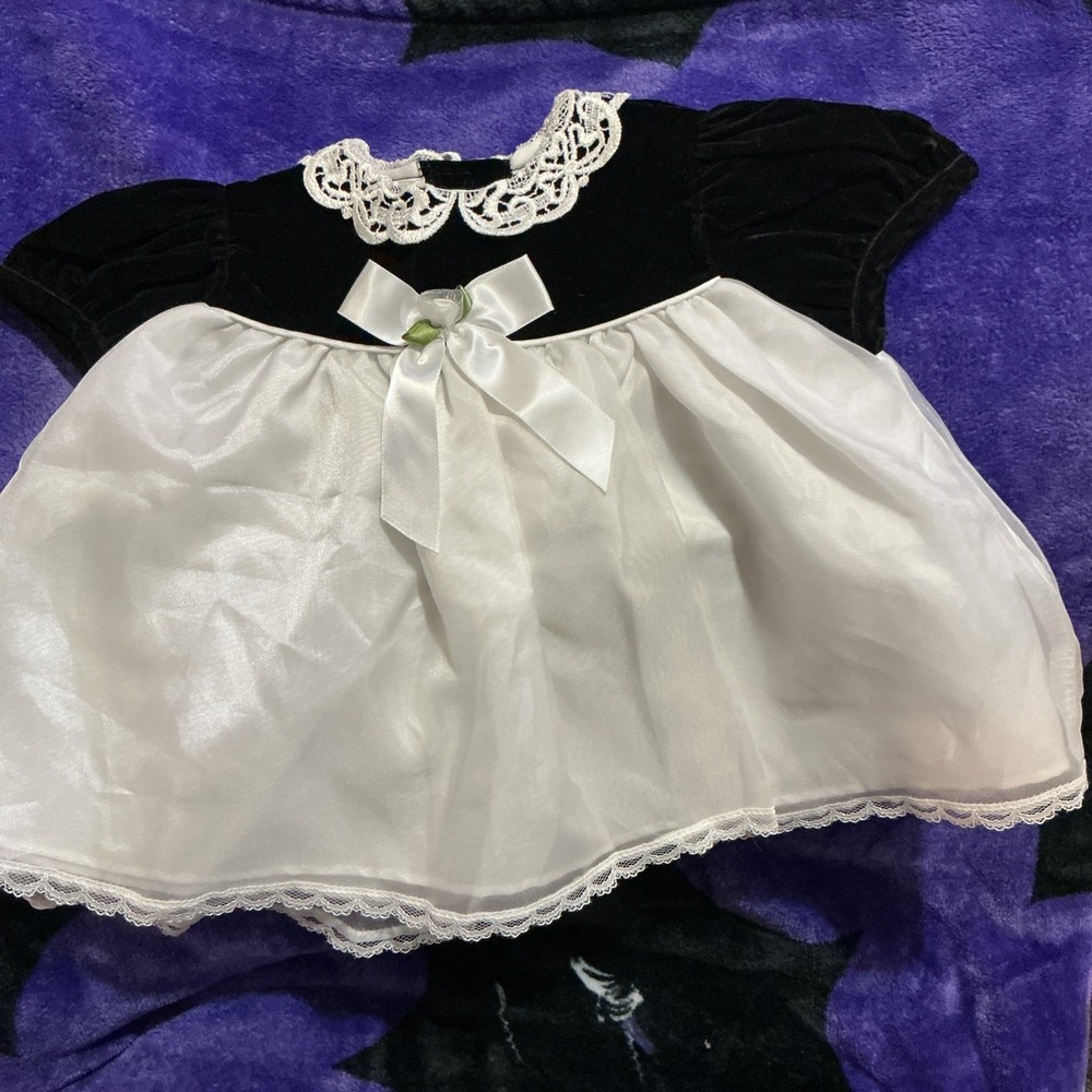 Rose Cottage Dress  Baby Girl's 6/9 Months Holiday Christmas Velvet Rose Bow 90s